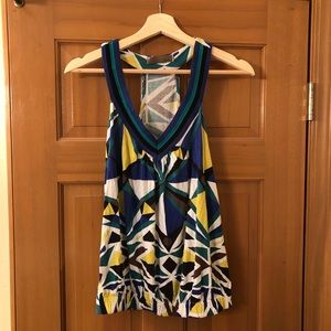 Geometric halter tank top with gathered waist